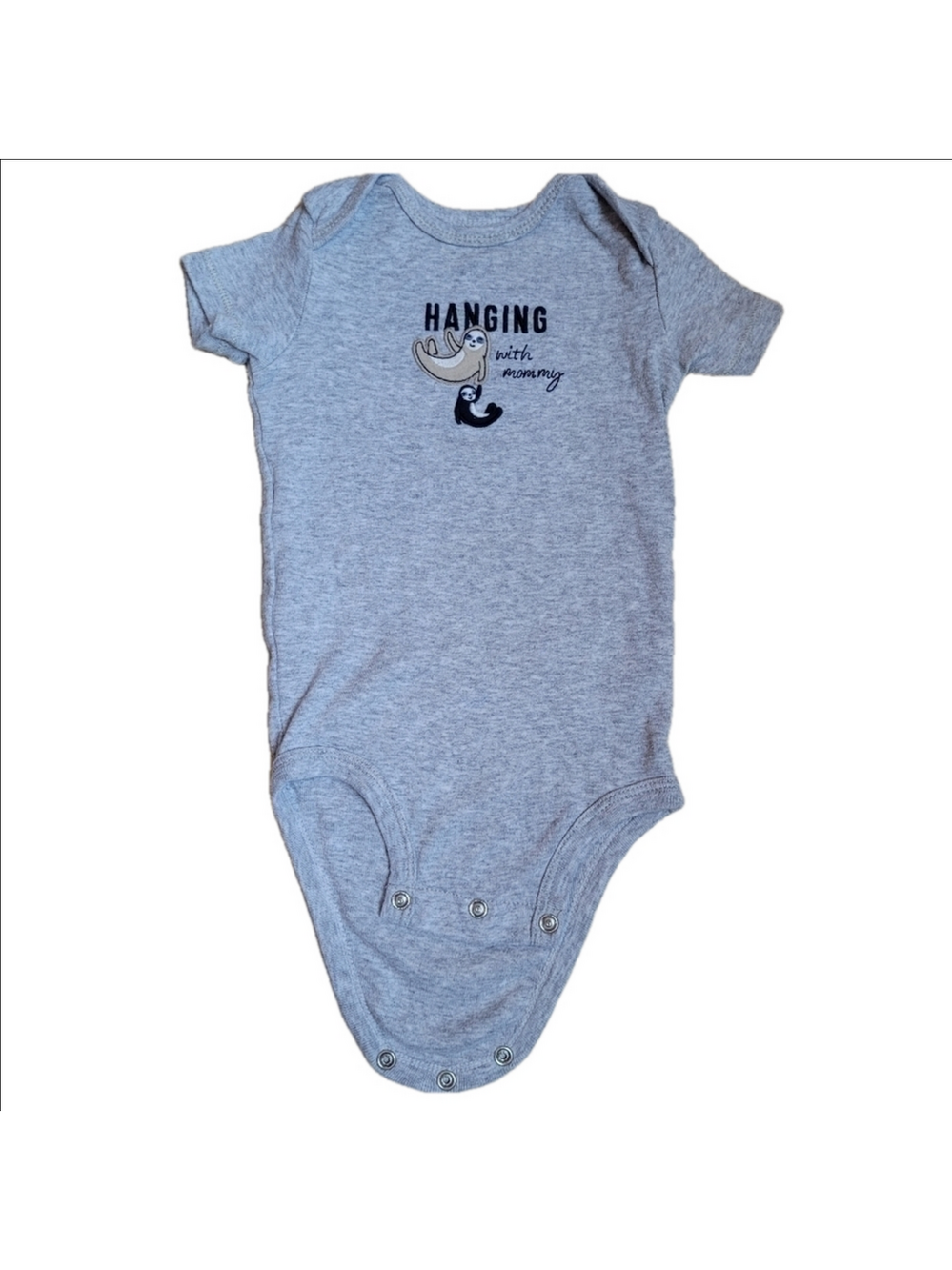 Carter's 12M embroidered grey sloth baby onesie